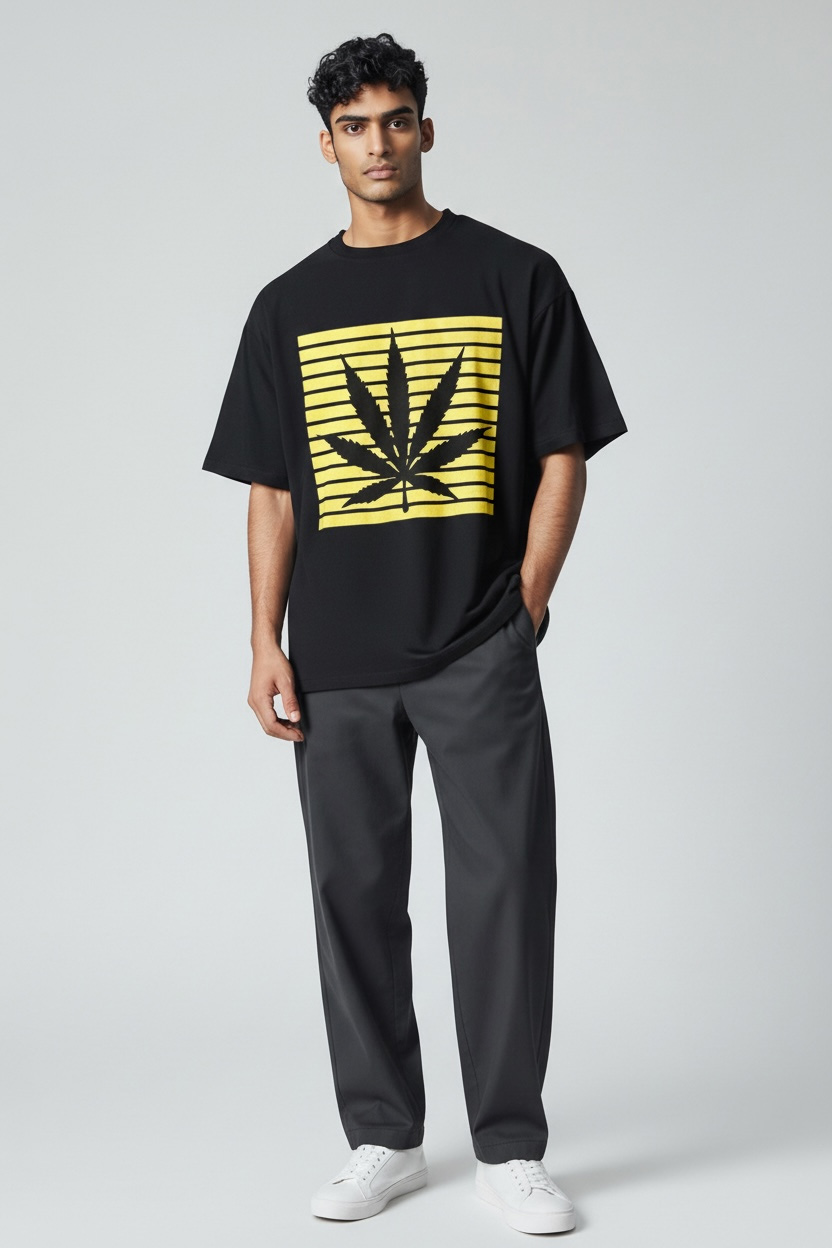 Pro Club Black T-Shirt with Golden Leaf Design