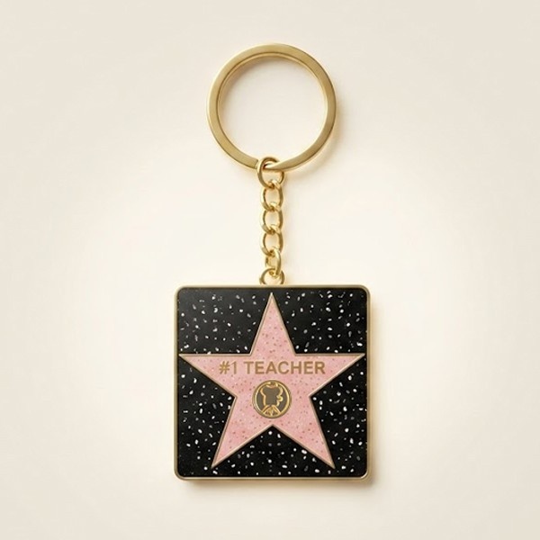 #1 Teacher Square Star Keychain – Hollywood Walk of Fame Edition