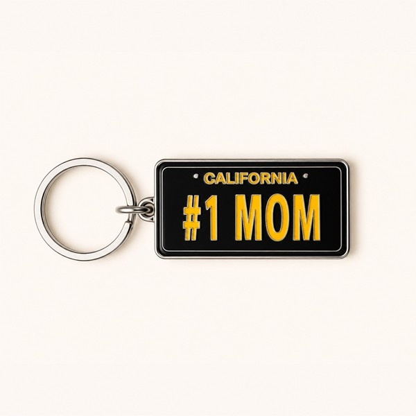 #1 MOM Keychain – California License Plate Style